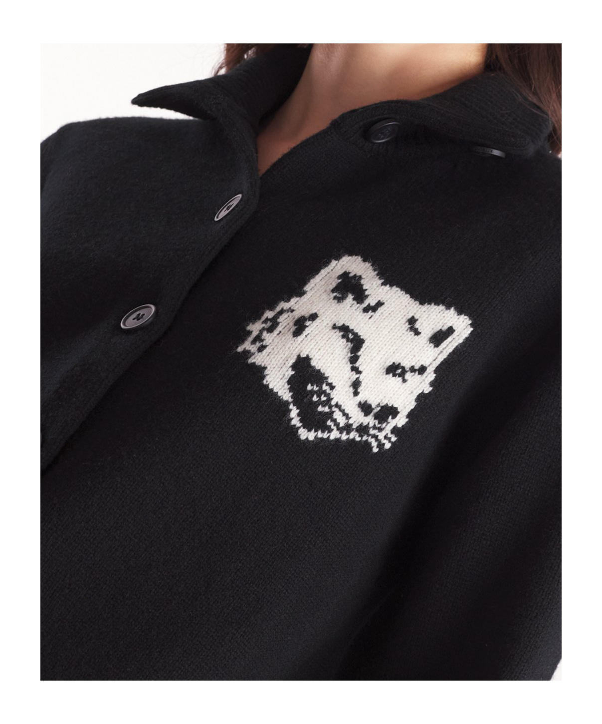 MAISON KITSUNÉ FOX HEAD-INTARSIA HIGH-NECK CARDIGAN 
