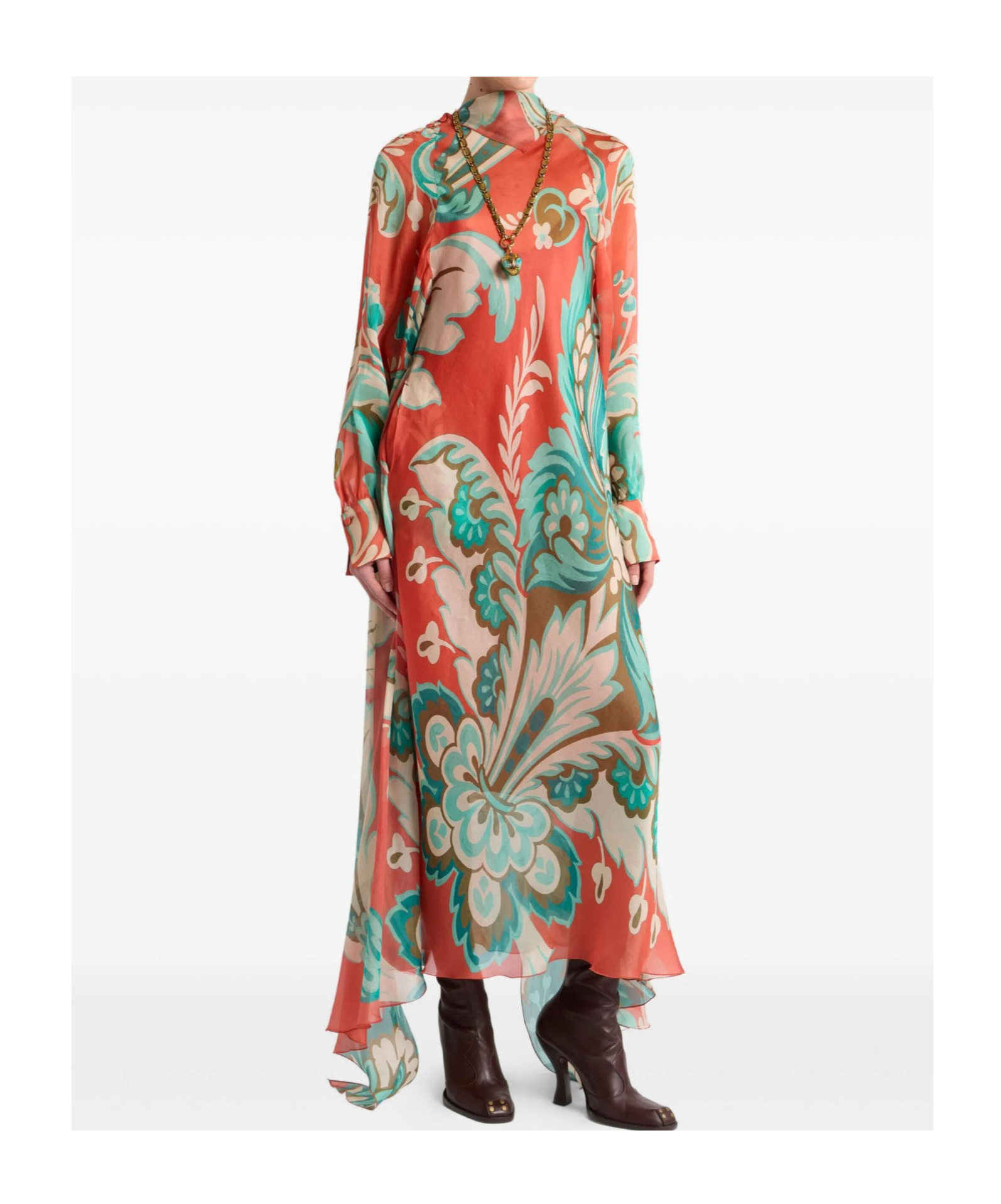 Etro Silk Midi Dress With Drapes In Blue