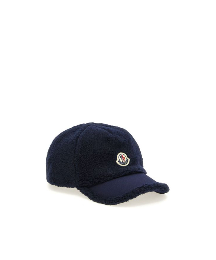 Moncler Enfant Logo Patch Fleece Cap In Black