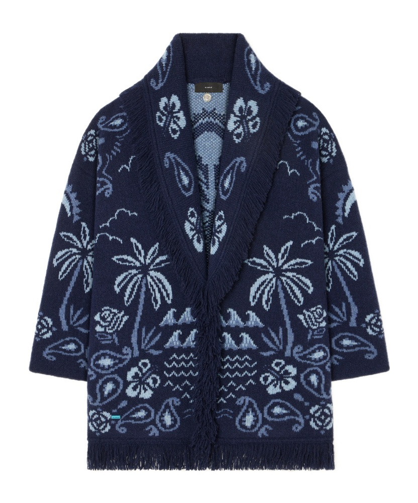 Alanui Palm-tree Fringed Cardigan In Blue