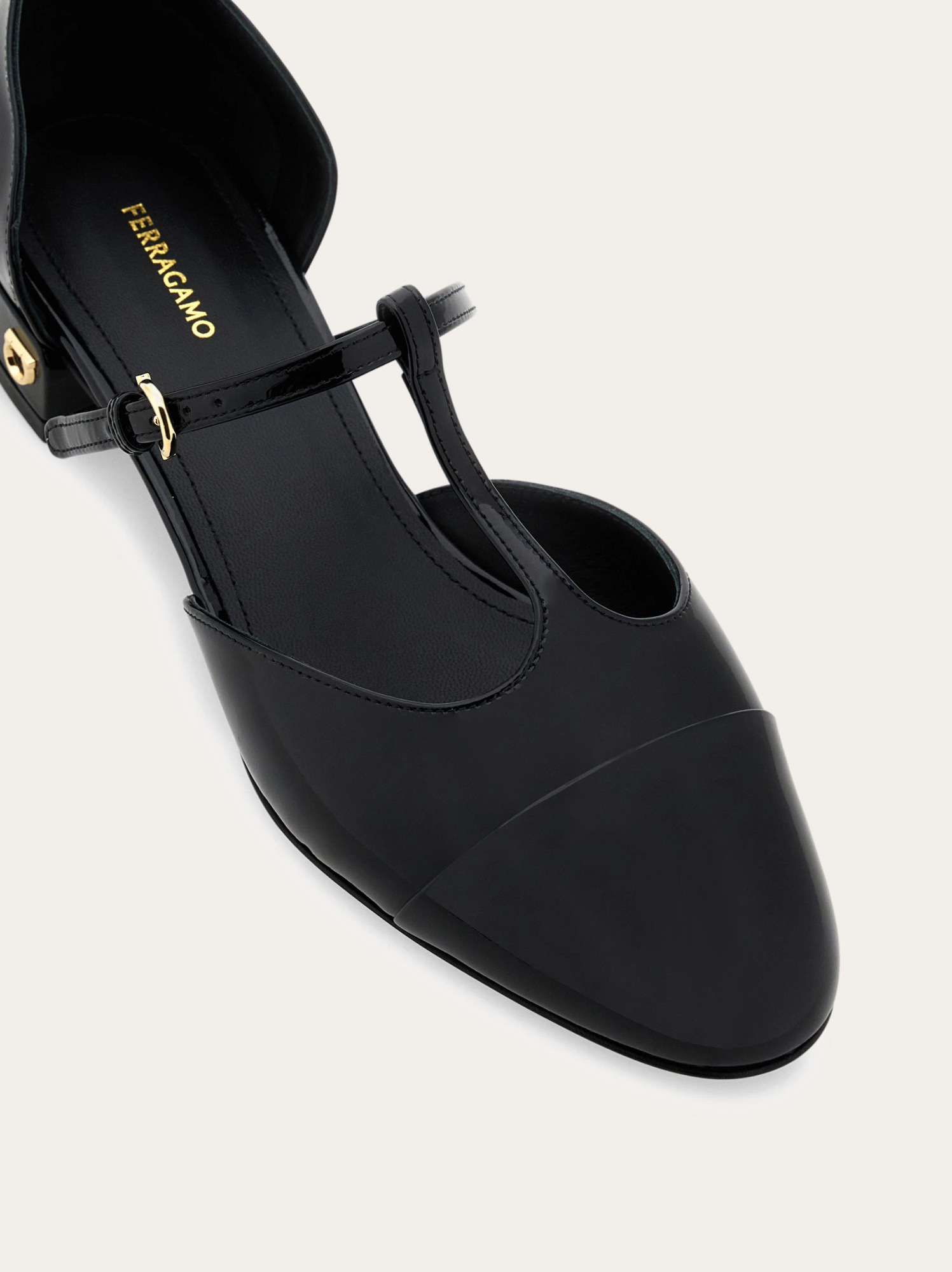 Ferragamo Linette Leather T-strap Ballerina Flats In Black