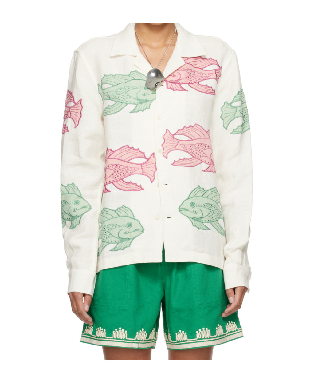 Bode White Piscine Appliqué Shirt In White