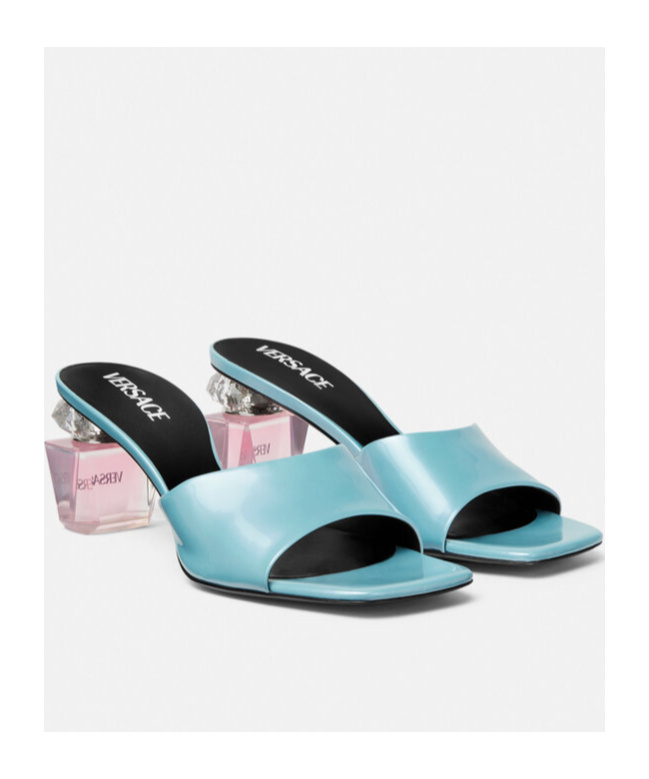 Shop Versace 70mm Satin Mules In Blue
