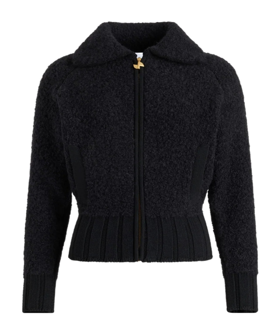 Patou Textured Fabric Jacket High Collar In Black