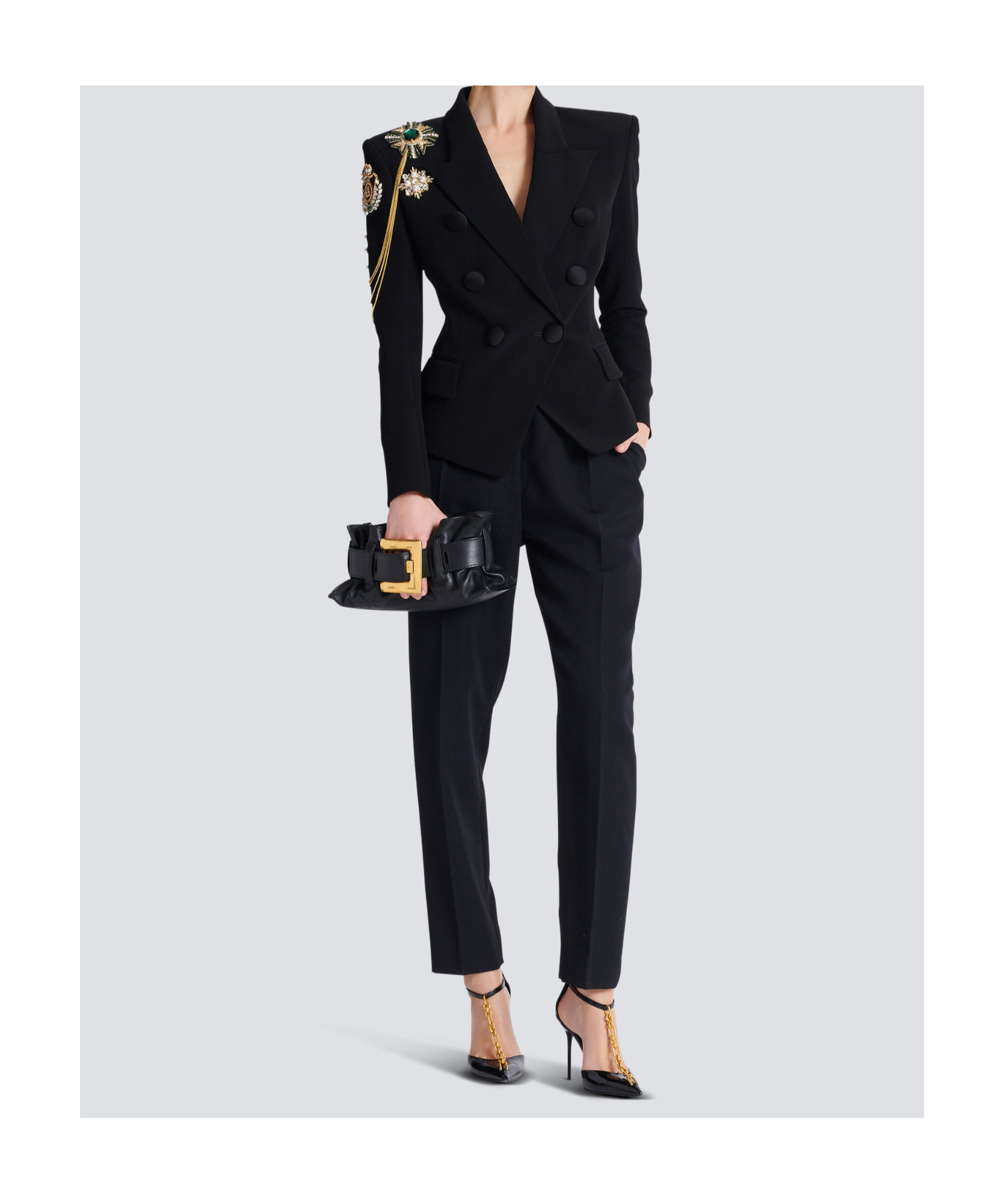 Balmain Anthem Mini Buckle Shoulder Bag In Calfskin Leather In Black