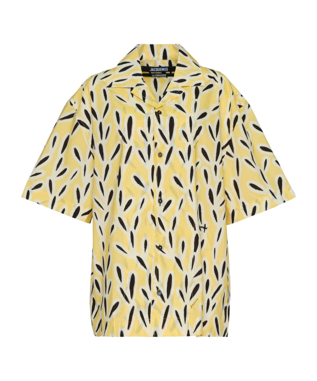 Jacquemus Yellow Cotton Jean Shirt With Playful Leaf Pattern In Nude