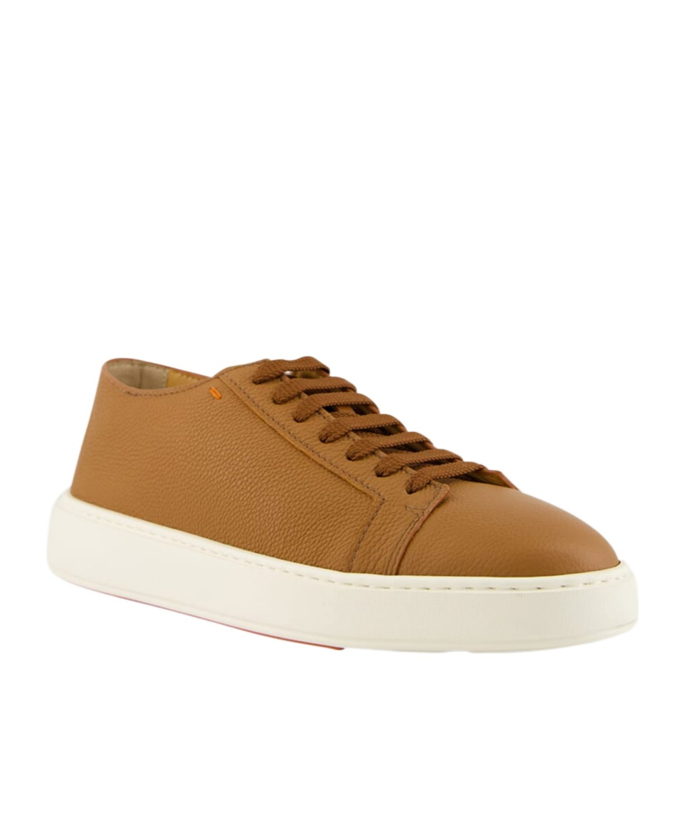Santoni Leather Lace-up Sneakers In Brown