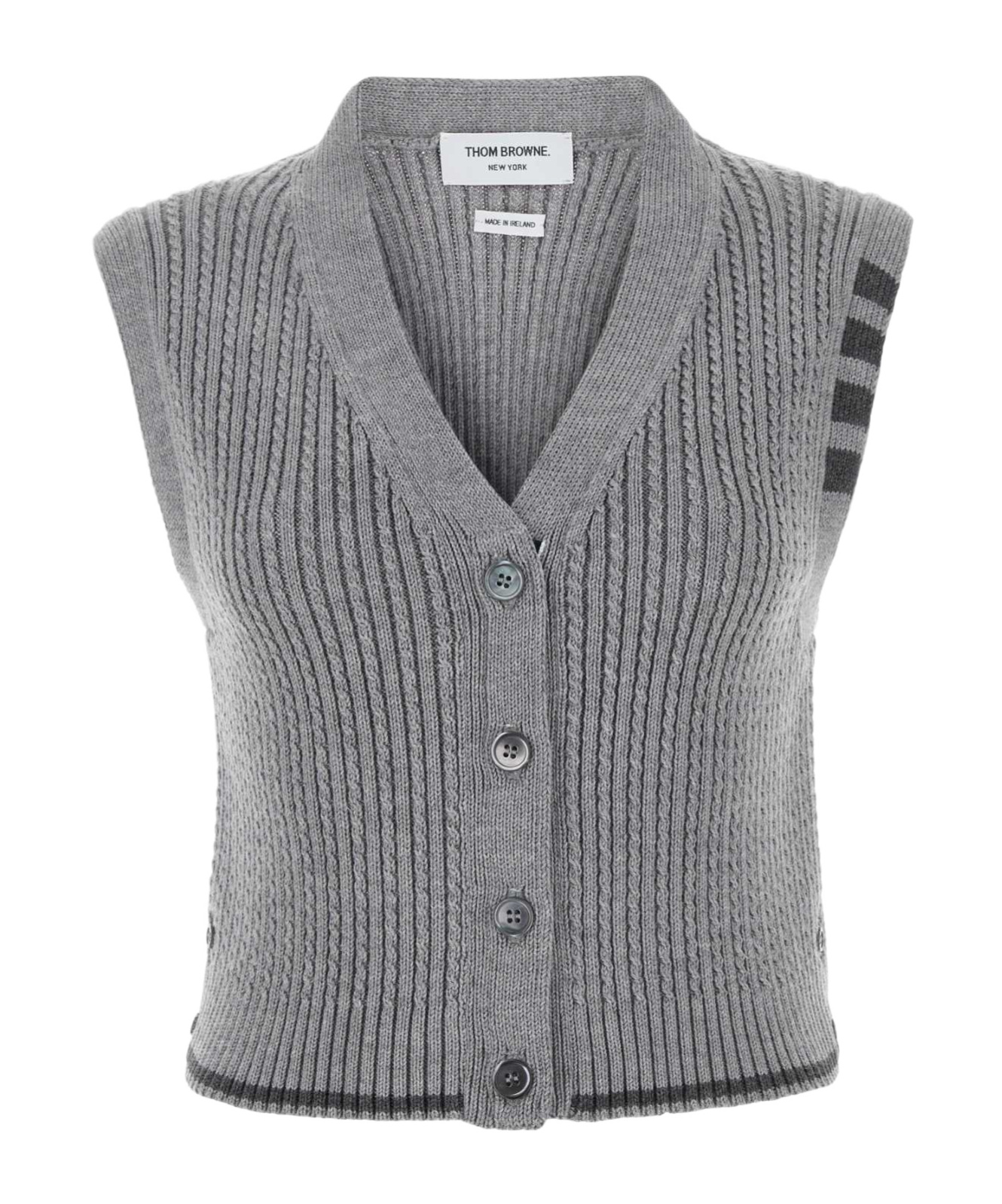 Thom Browne Virgin Wool Cable-knit Sweater Vest In Gray