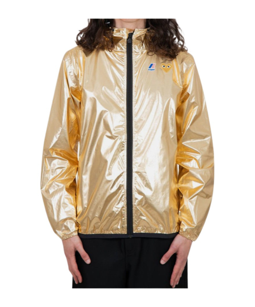 Comme Des Garçons Play K-way Gold Emblem Full Zip Jacket In Gold