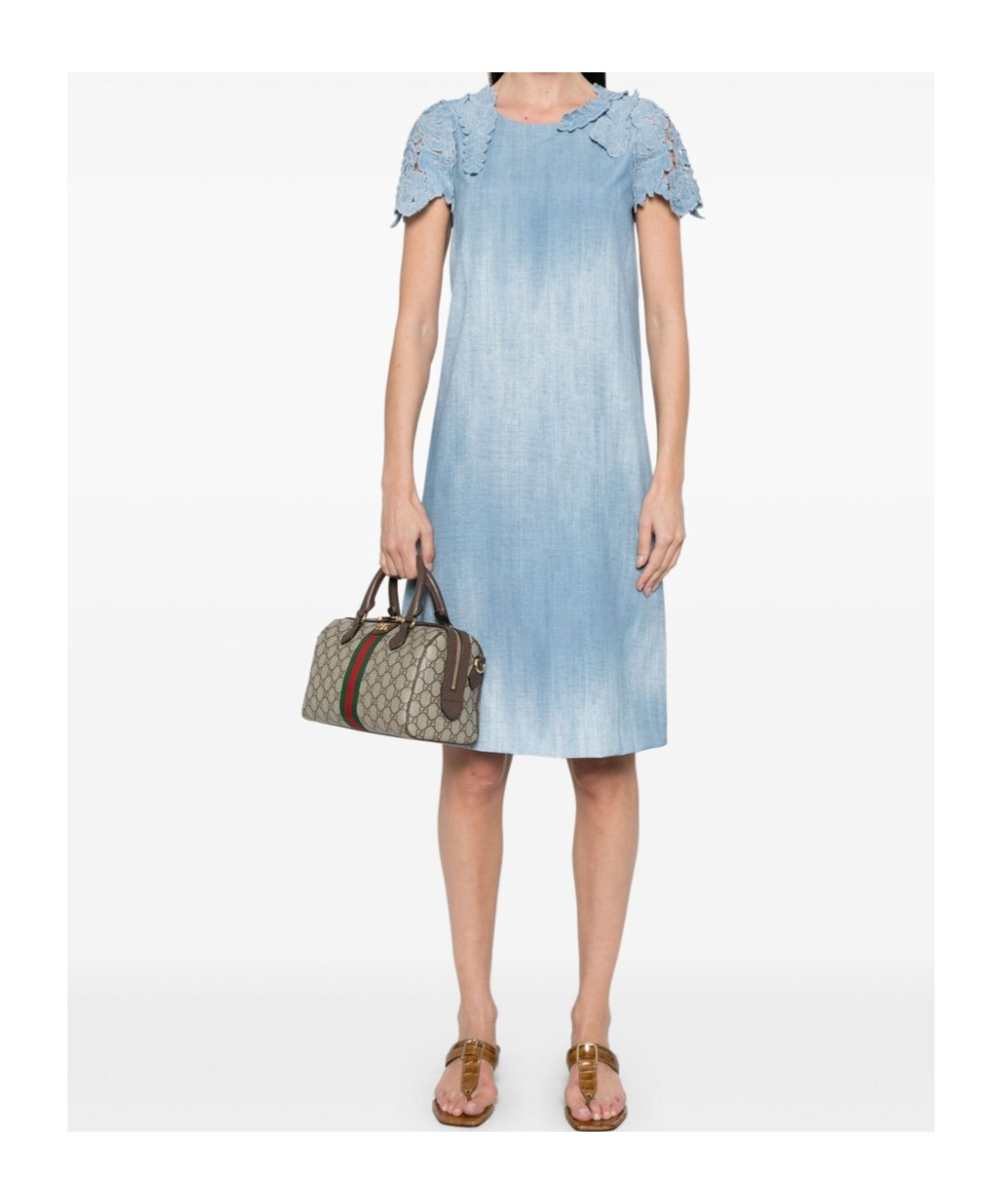 Ermanno Scervino Flowing Gradient Dress With Lace Detailing In Blue