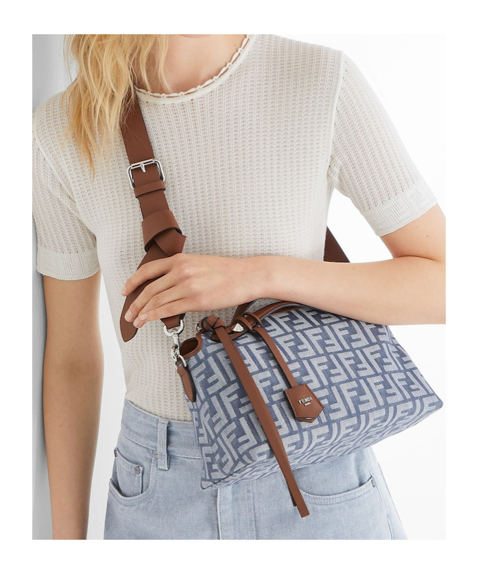 Fendi Blue Denim-effect Ff Jacquard Bag
