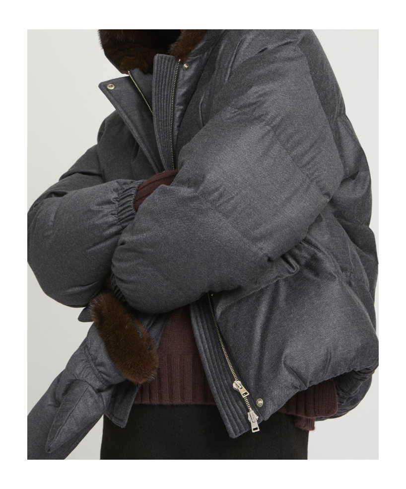 Yves Salomon Hooded Down Jacket In Gray