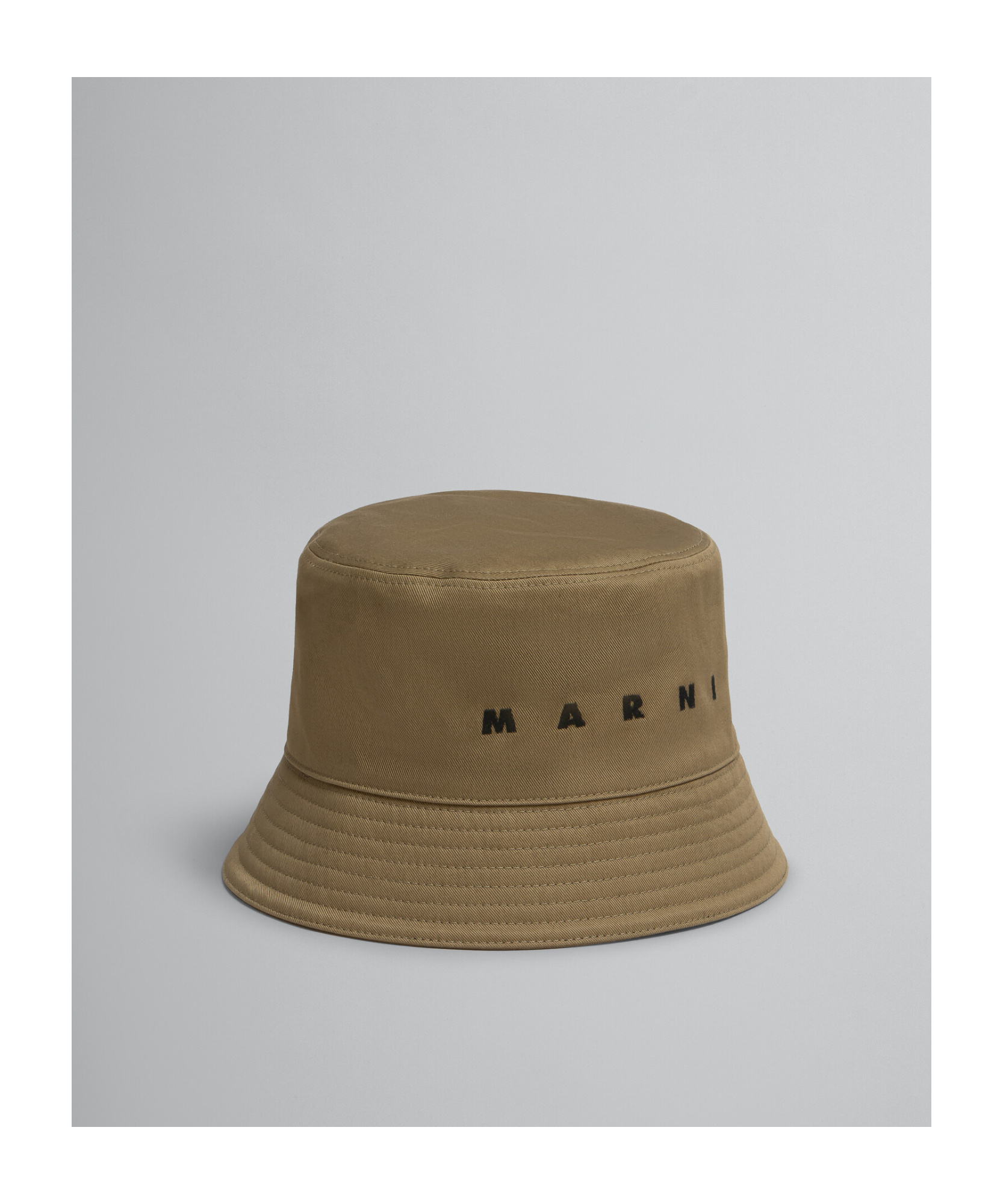 Marni Green Organic Gabardine Bucket Hat With Embroidered Logo In Brown