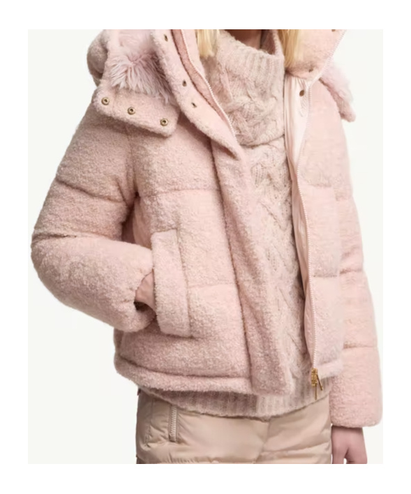 Moncler Virieu Bouclé Hooded Short Down Jacket In Pink