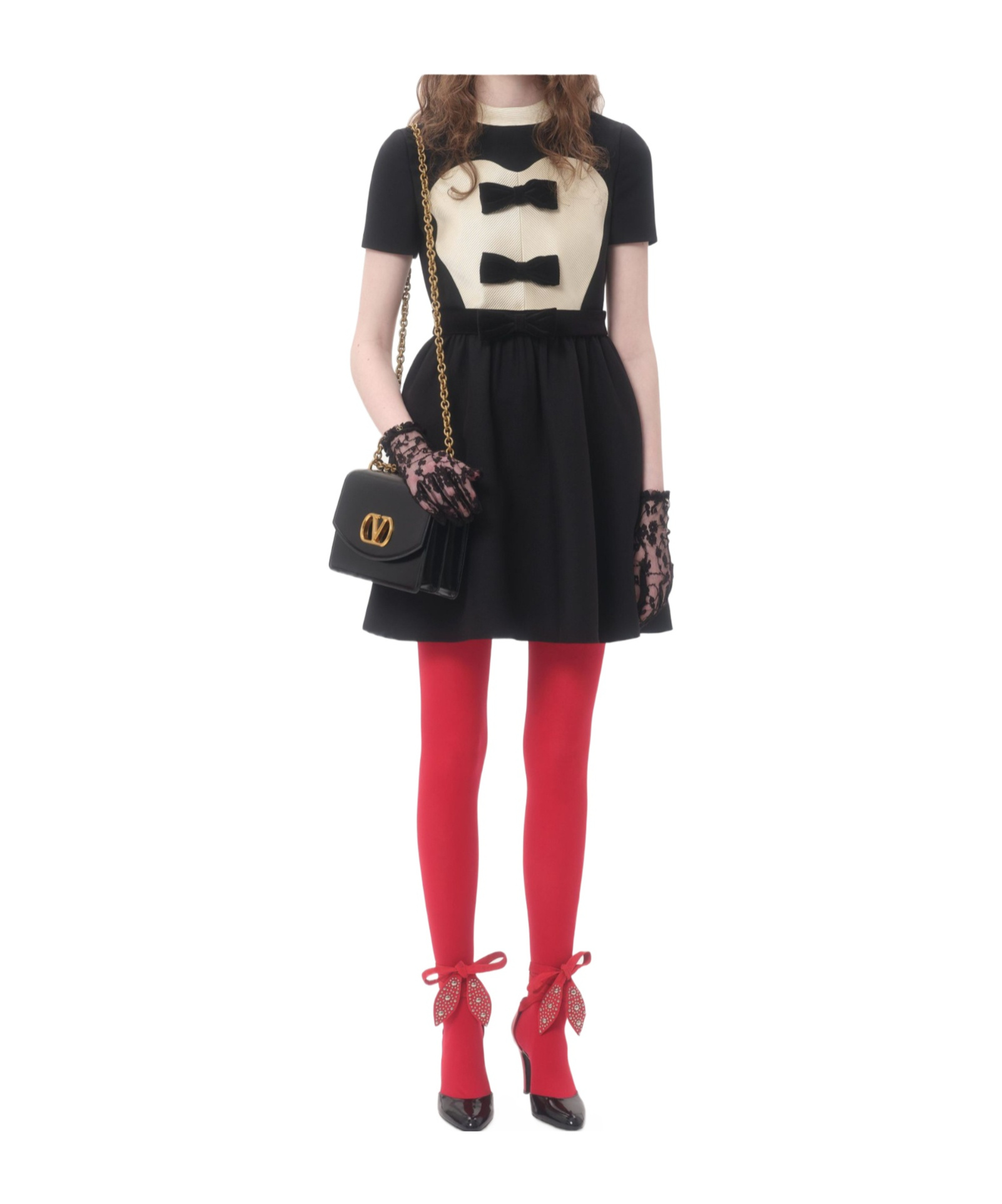 Valentino Double-bow Mini Dress In Wool In Black