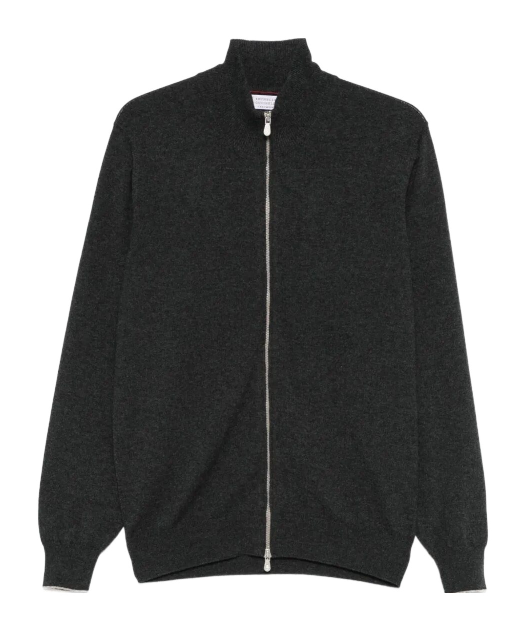 Brunello Cucinelli High Neck Cashmere Cardigan With Ribbed Cuffs In Black