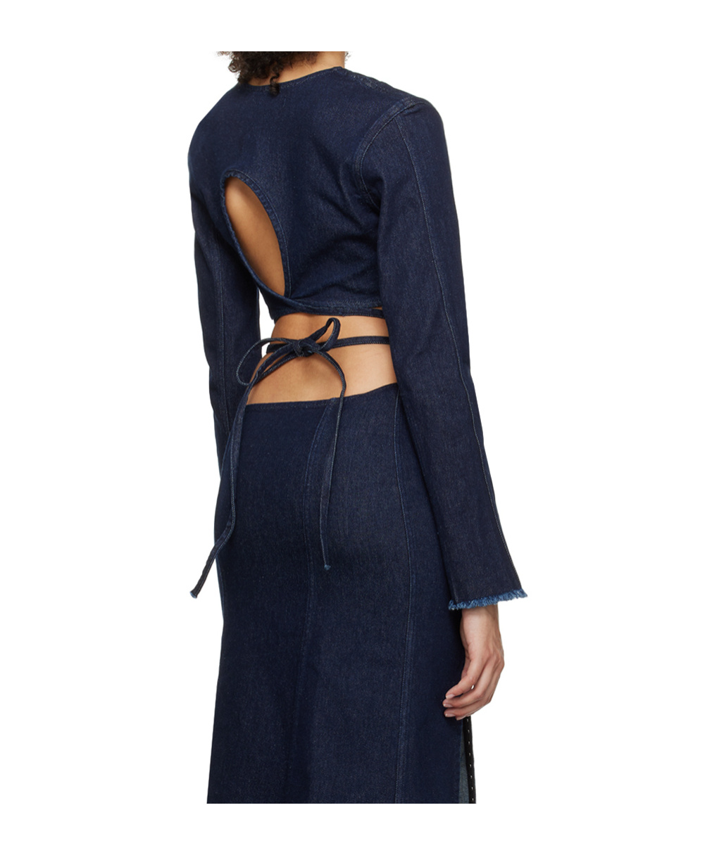 Jade Cropper Hook-eye Denim Long Sleeve T-shirt In Blue