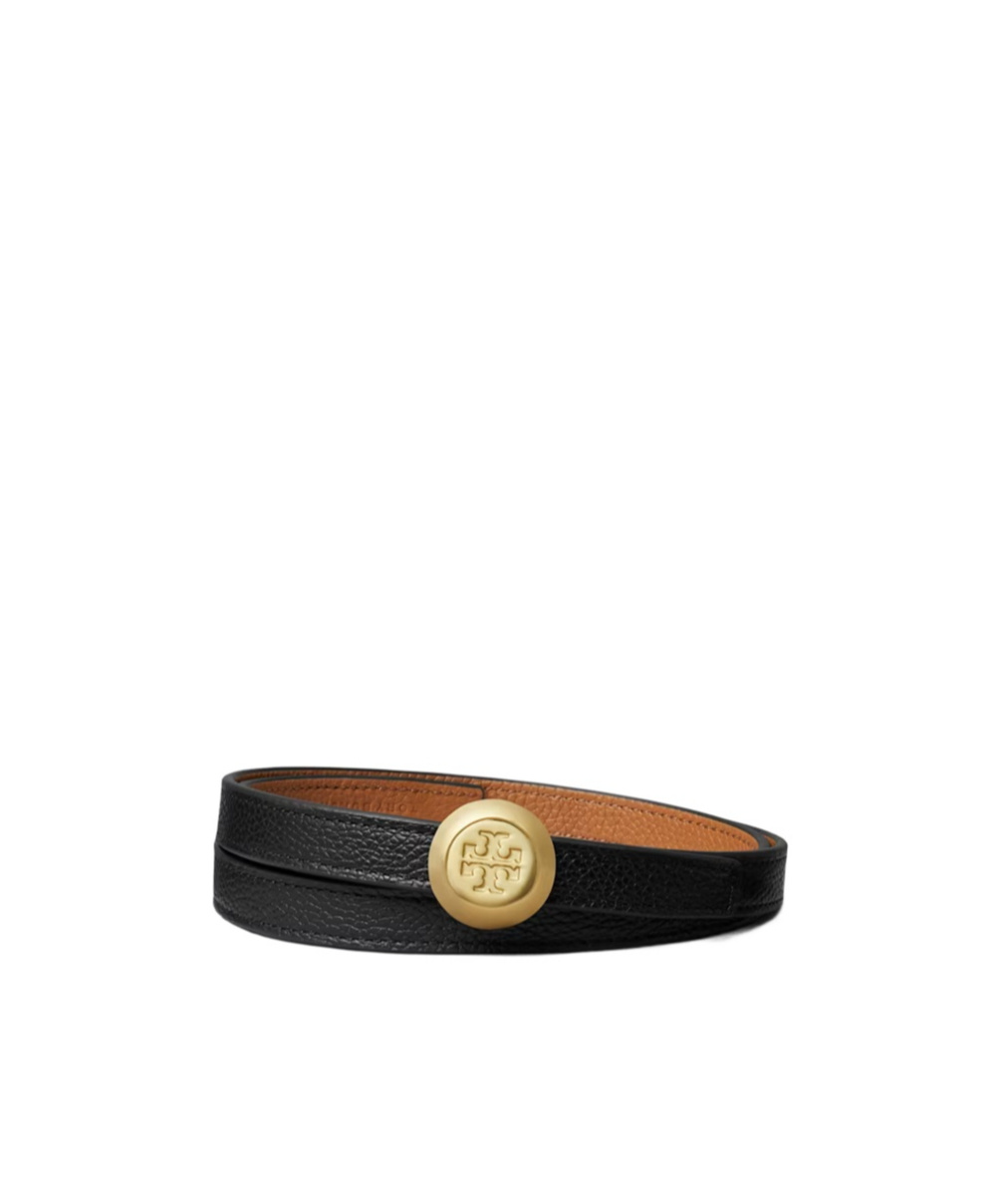 Tory Burch Medallion Double T-motif Leather Belt In Black