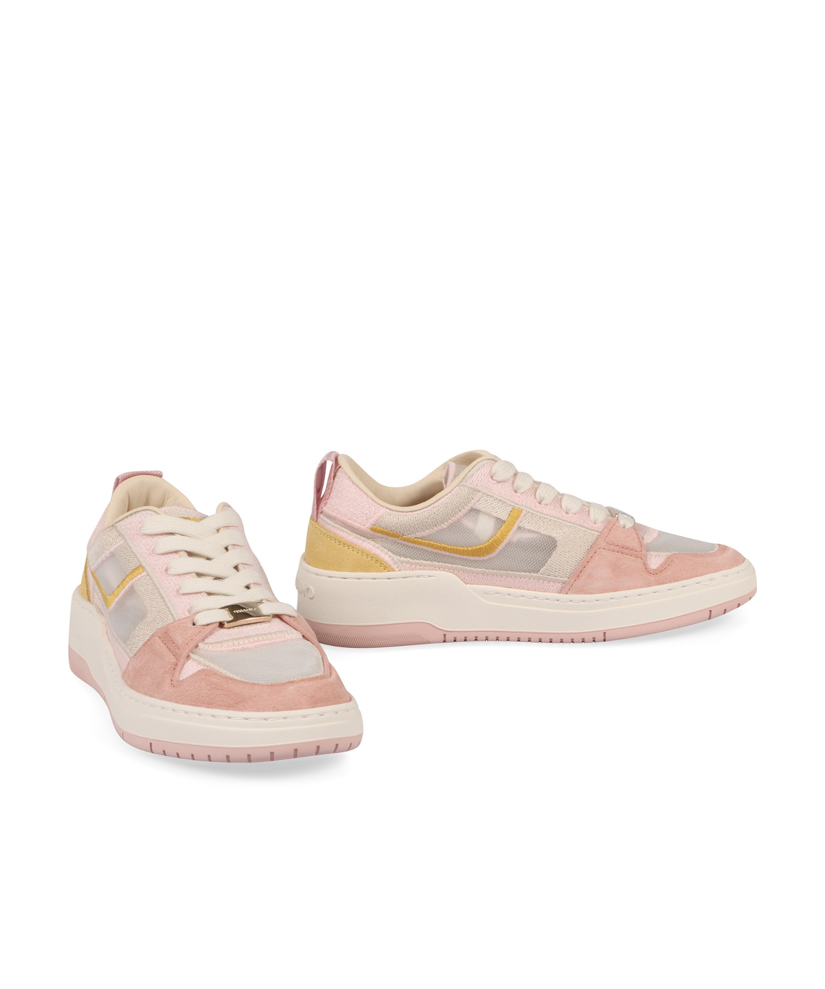 Ferragamo Mesh Suede Lace-up Sneakers In Nude