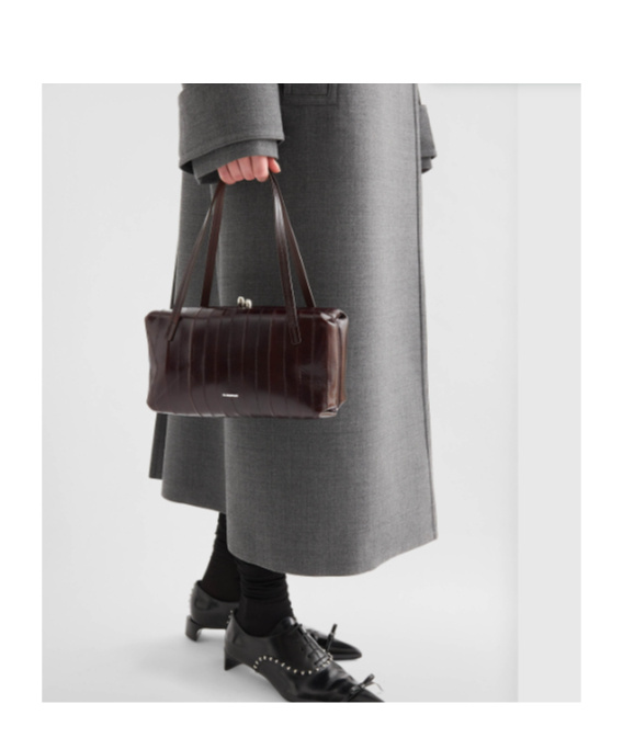 Jil Sander Paneled Cracked-leather Shoulder Bag In Brown