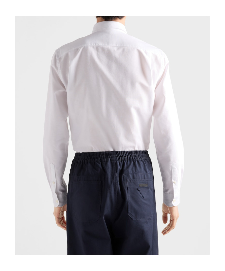 Prada Mens White Logo-embroidered Classic-fit Cotton Shirt In White