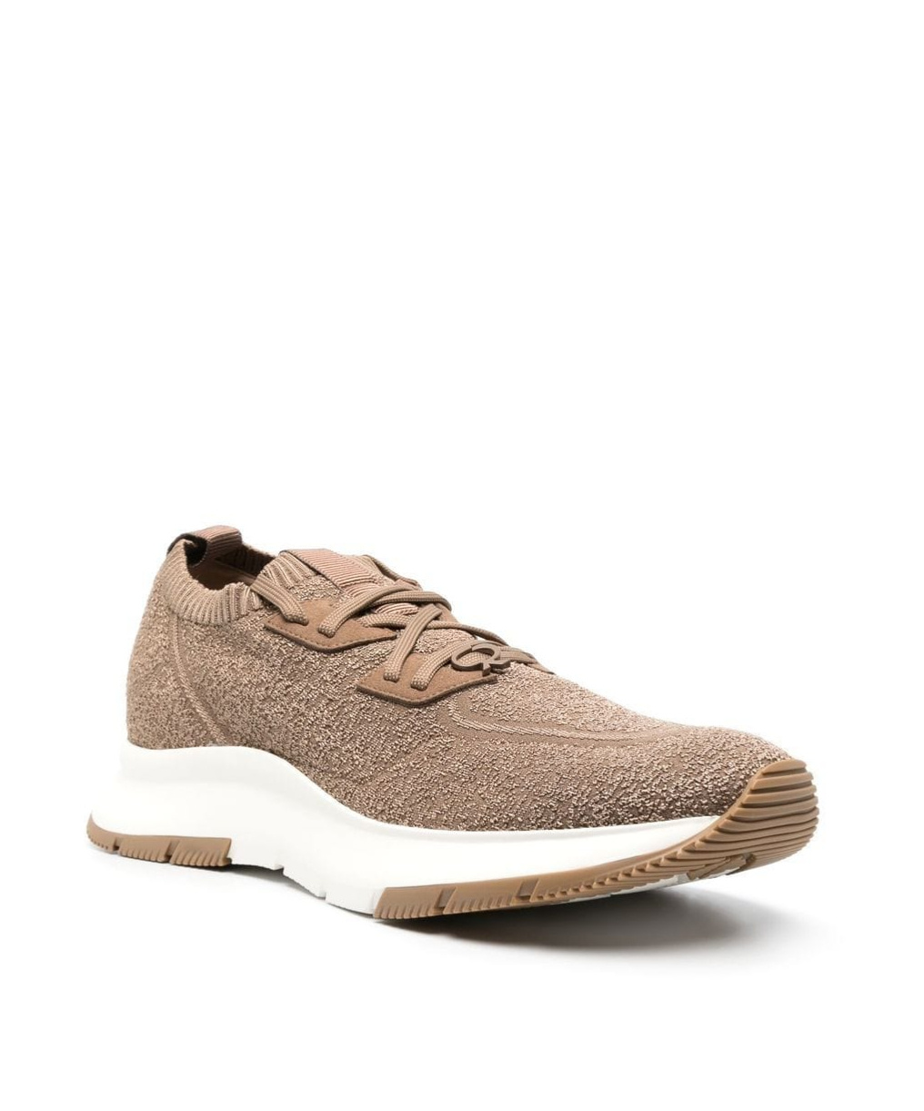 Gianvito Rossi Glover Stretch Knit Low-top Sneakers In Brown