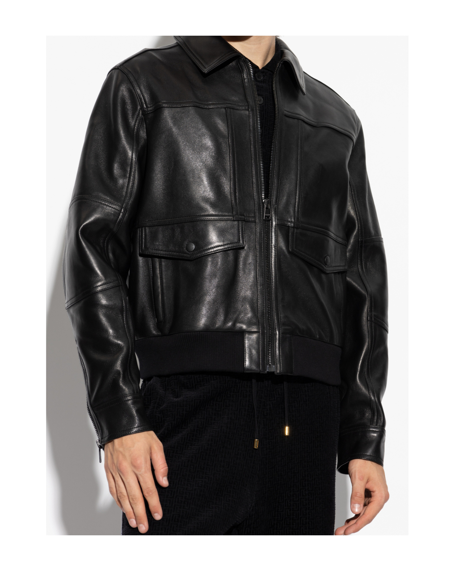 Shop Balmain Leather Jacket In Black