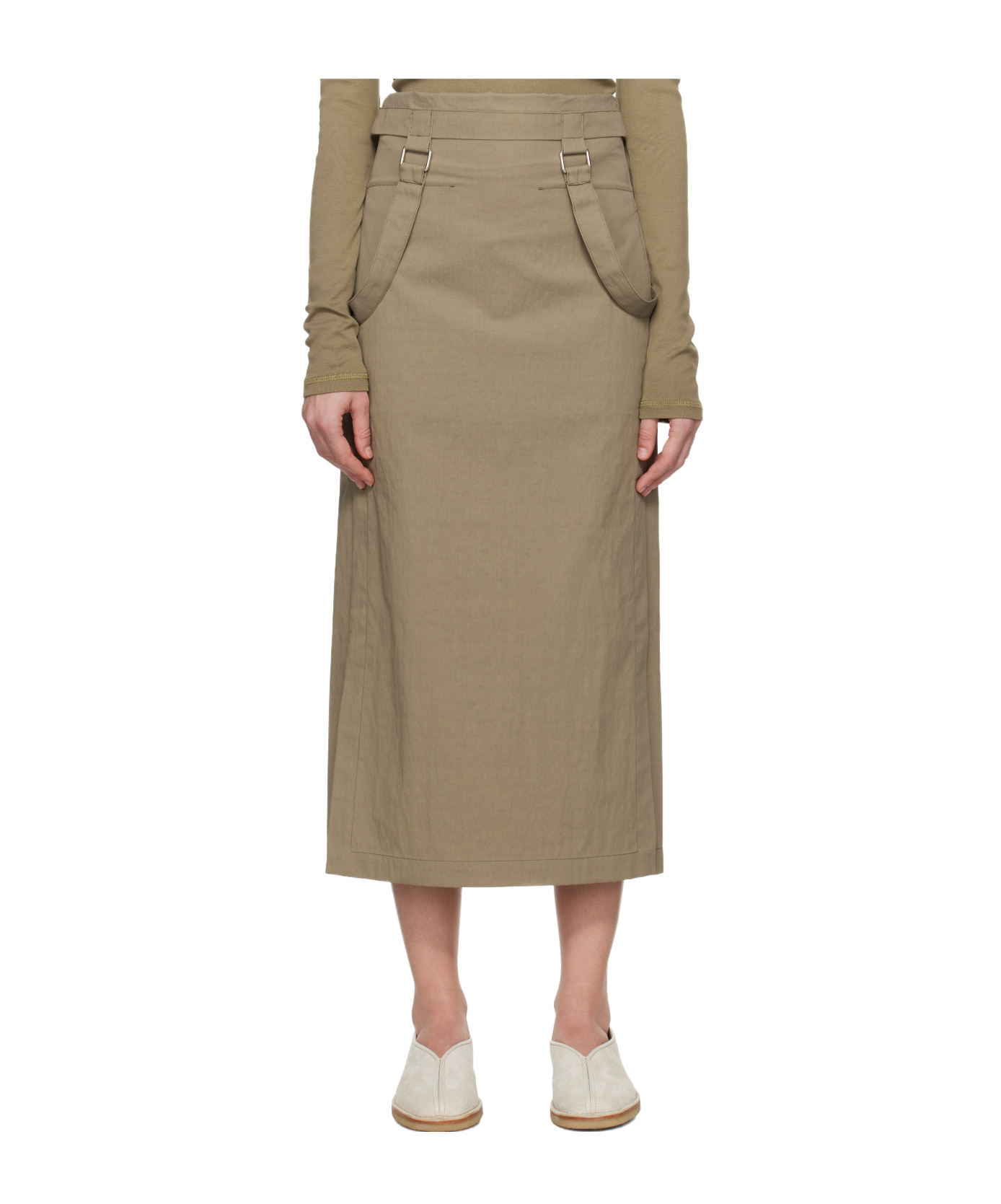 Lemaire Khaki Straps Midi Skirt In Brown
