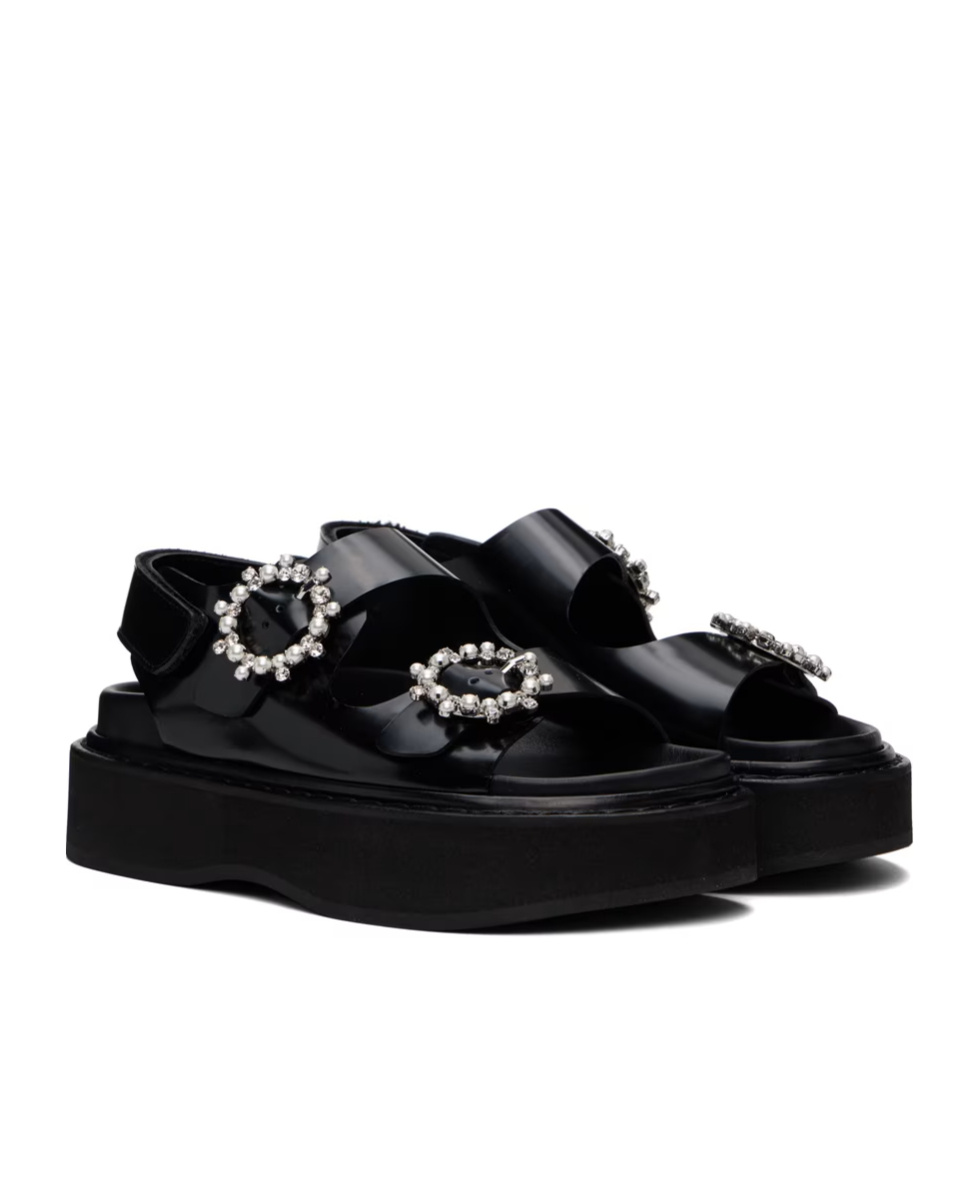 Simone Rocha Beaded Detail Flat Sandals In Black