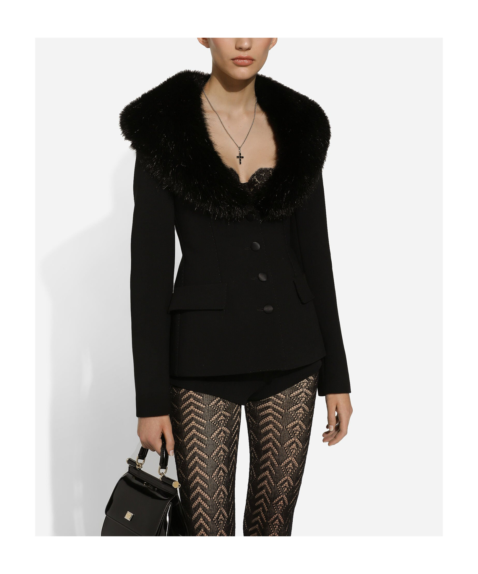 Shop Dolce & Gabbana Artificial Fur Collar Single-breasted Jacket In Black