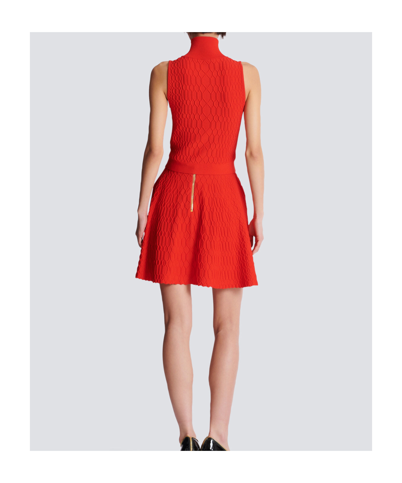 Balmain Sleeveless Crocodile-knit Top In Red