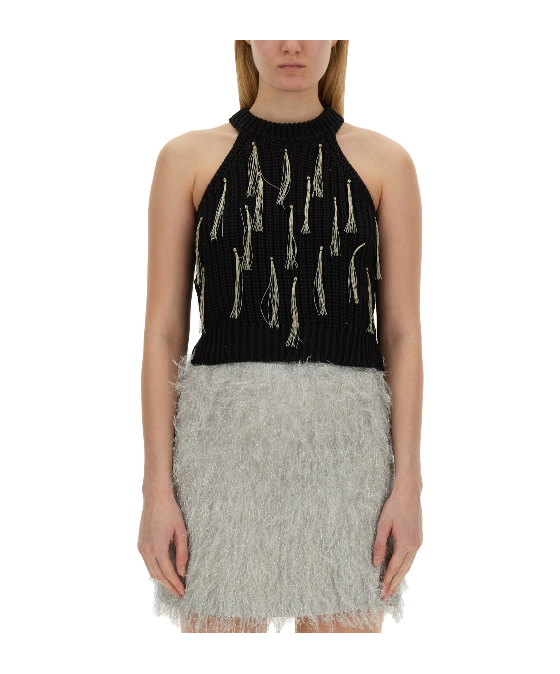 Alysi Top With Fringe In Gray