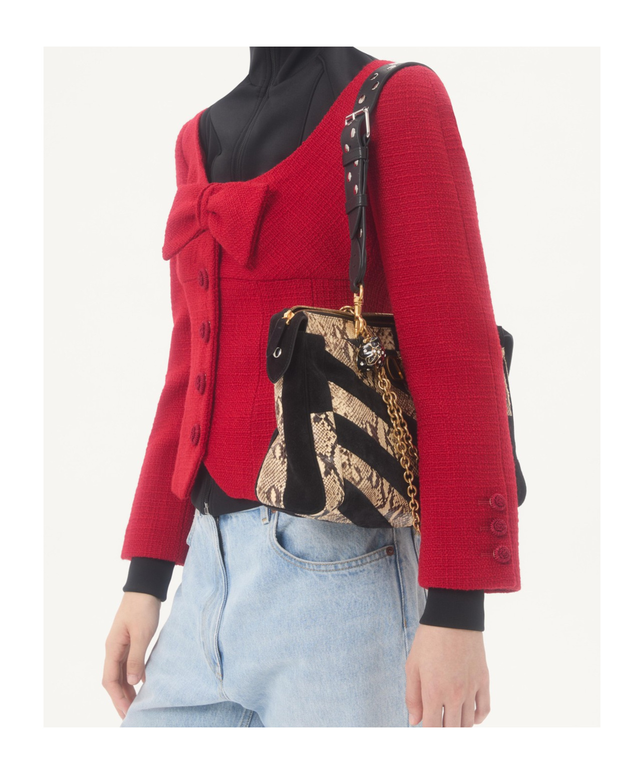 Valentino Textured Tweed Blazer Bow Detail In Red