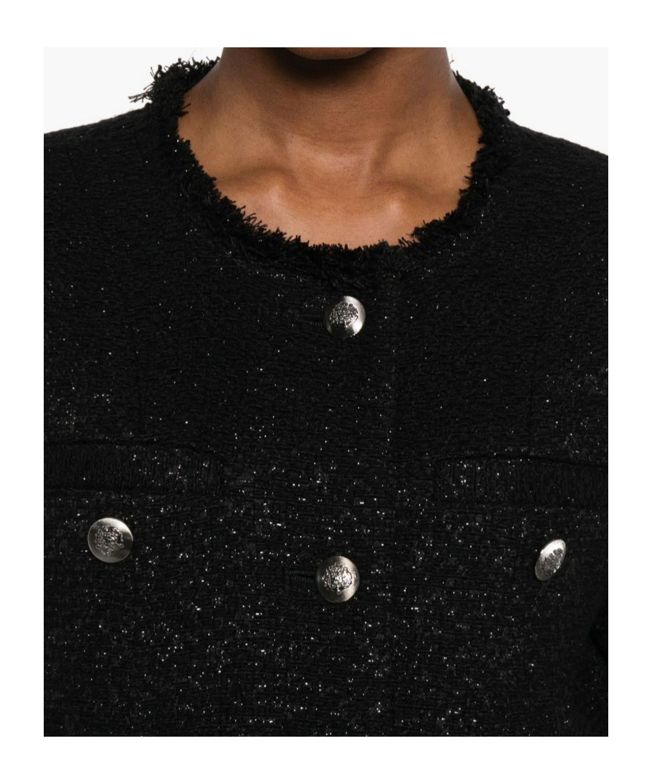 Iro Textured Blazer With Frayed Trim And Pockets In Black