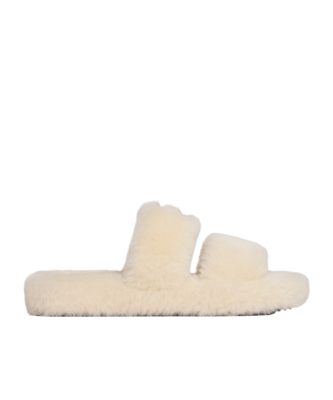 Celine Triomphe Shearling Fur Slides In Nude