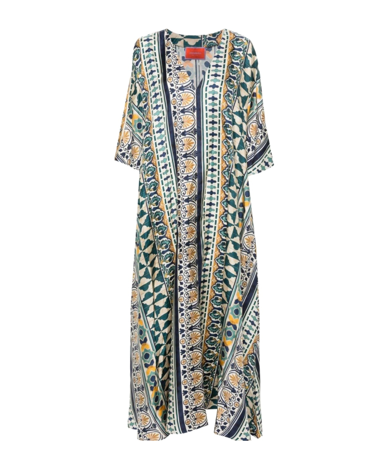La Doublej Muumuu Geometric Silk Dress In Gray