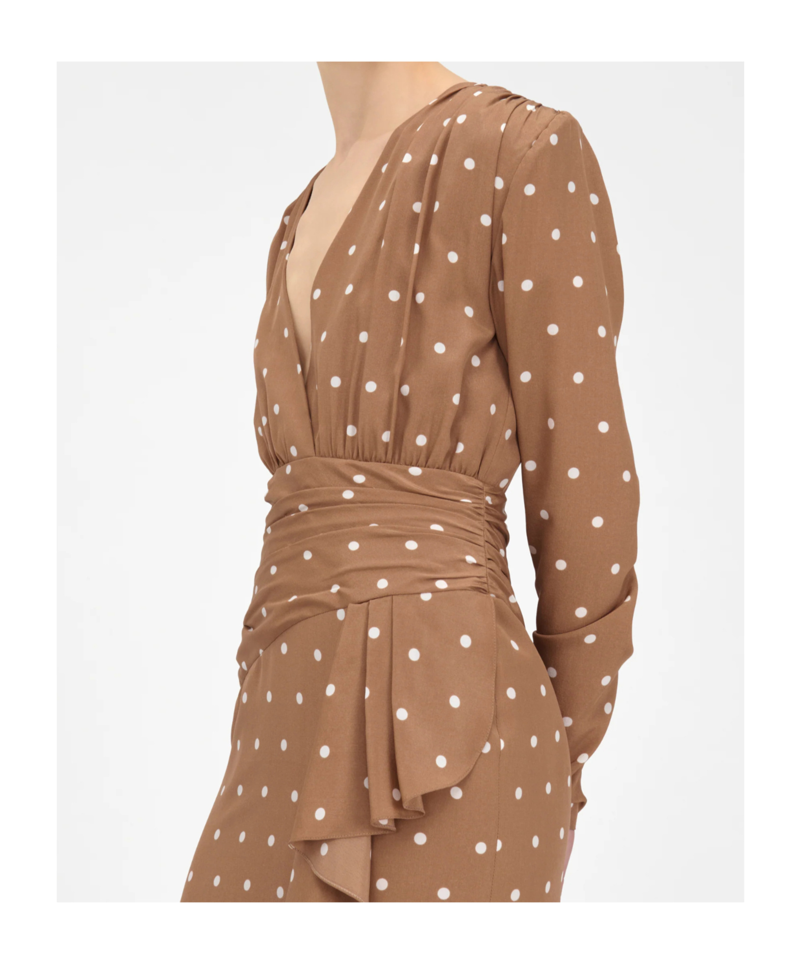 Alessandra Rich Polka Dot Dress With Volant In Brown