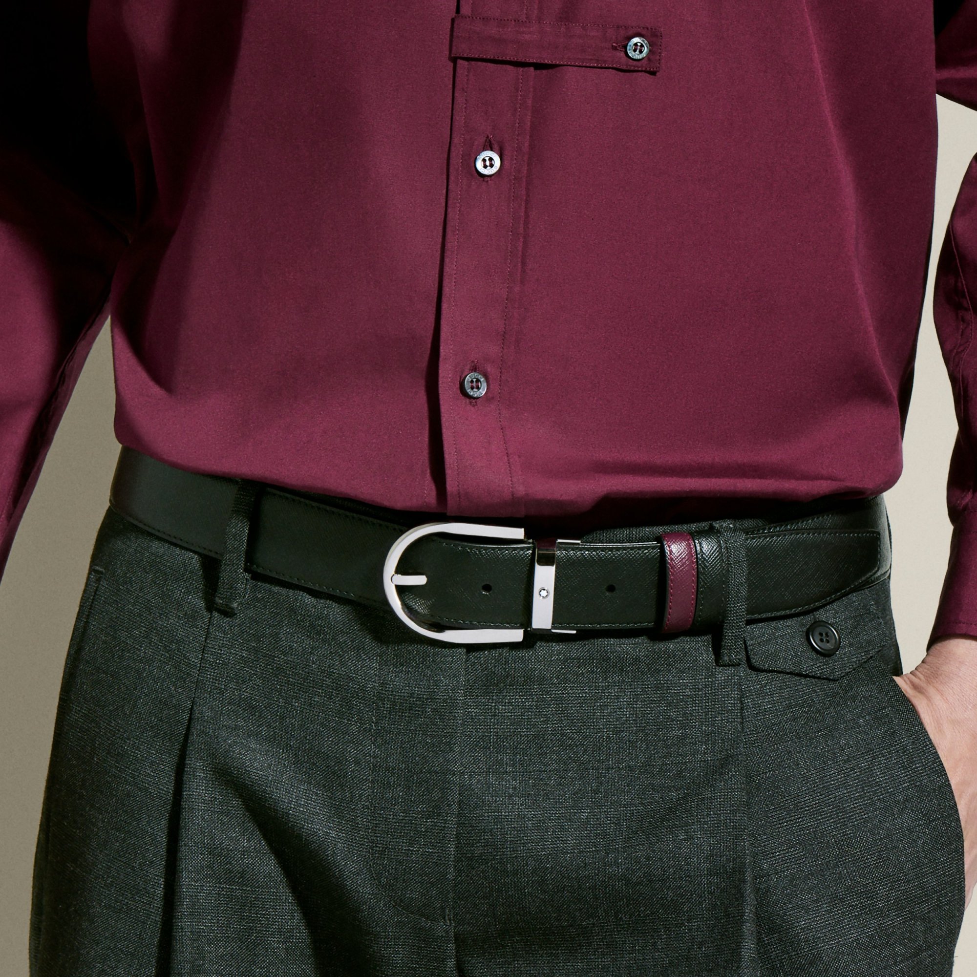 Montblanc Horseshoe Buckle Black/cassis 35mm Reversible Leather Belt