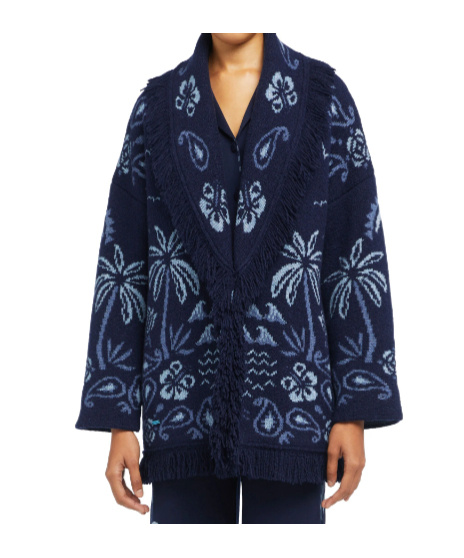 Alanui Palm-tree Fringed Cardigan In Blue