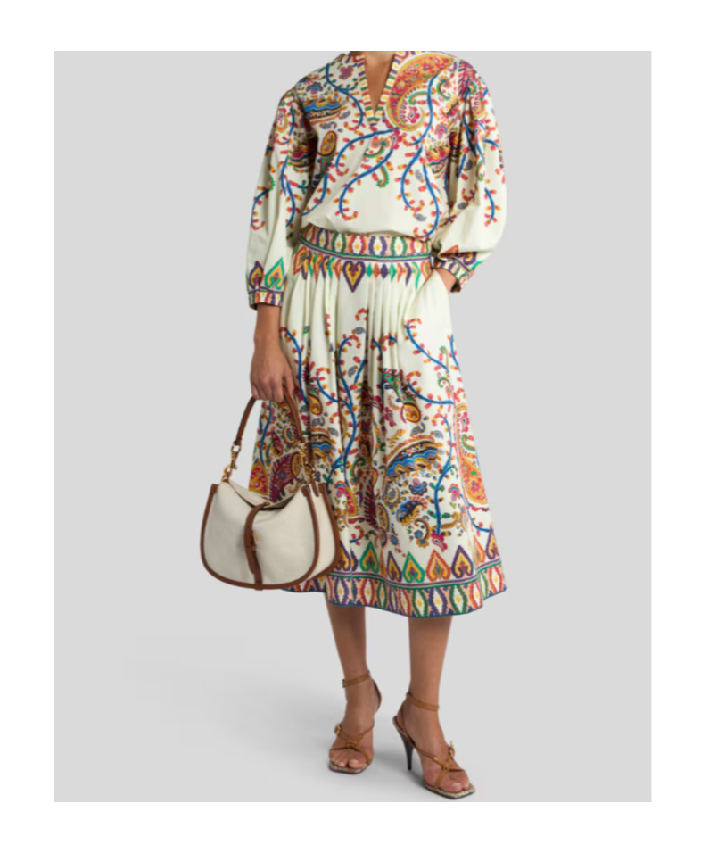 Etro Floral Paisley-print Pleated Midi Skirt In Brown