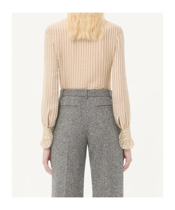 Valentino Metallic Striped Ruffle Button-down Shirt In Multi