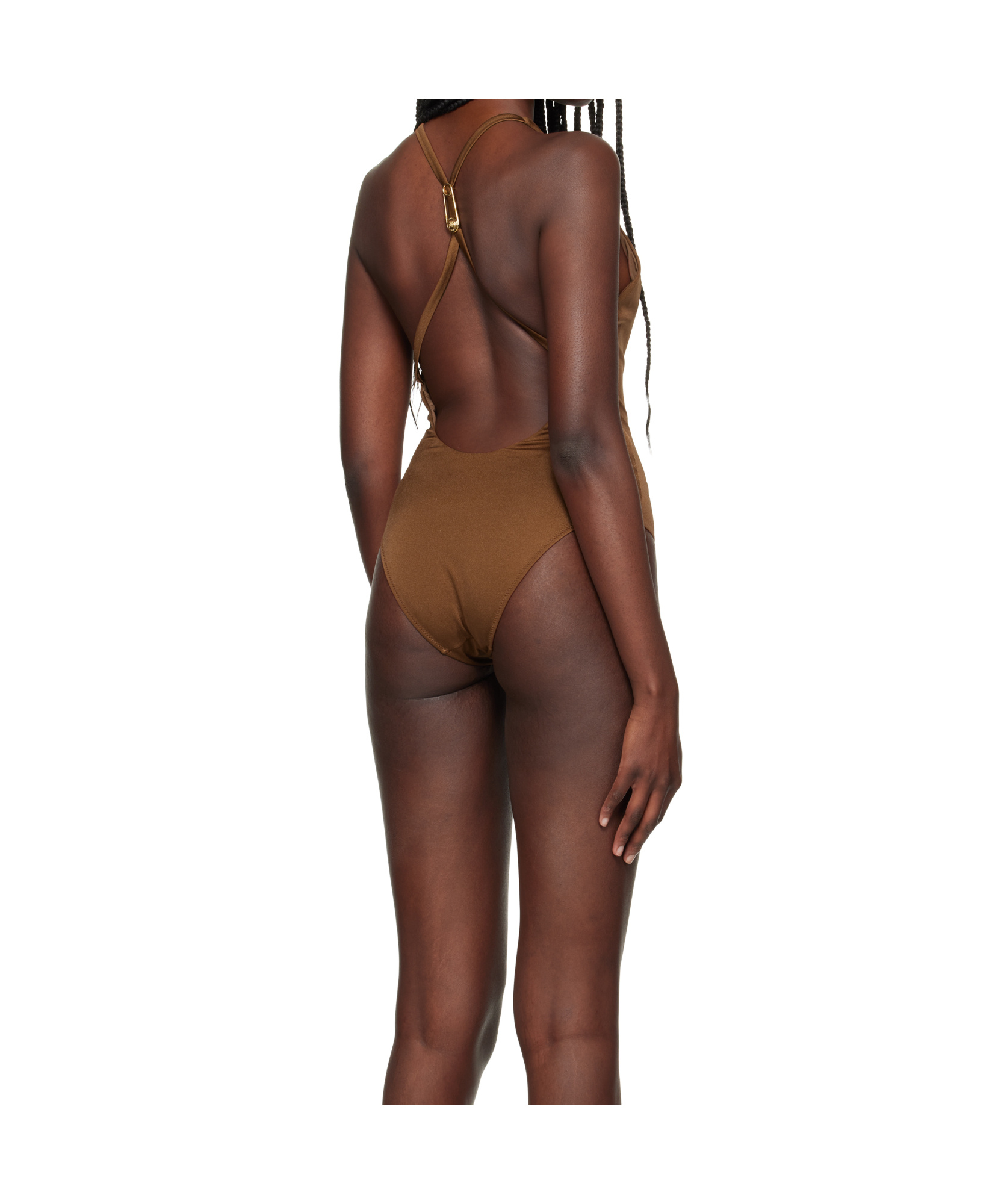 Versace Brown Tex Rodi Modulo Spilla Swimsuit In Brown