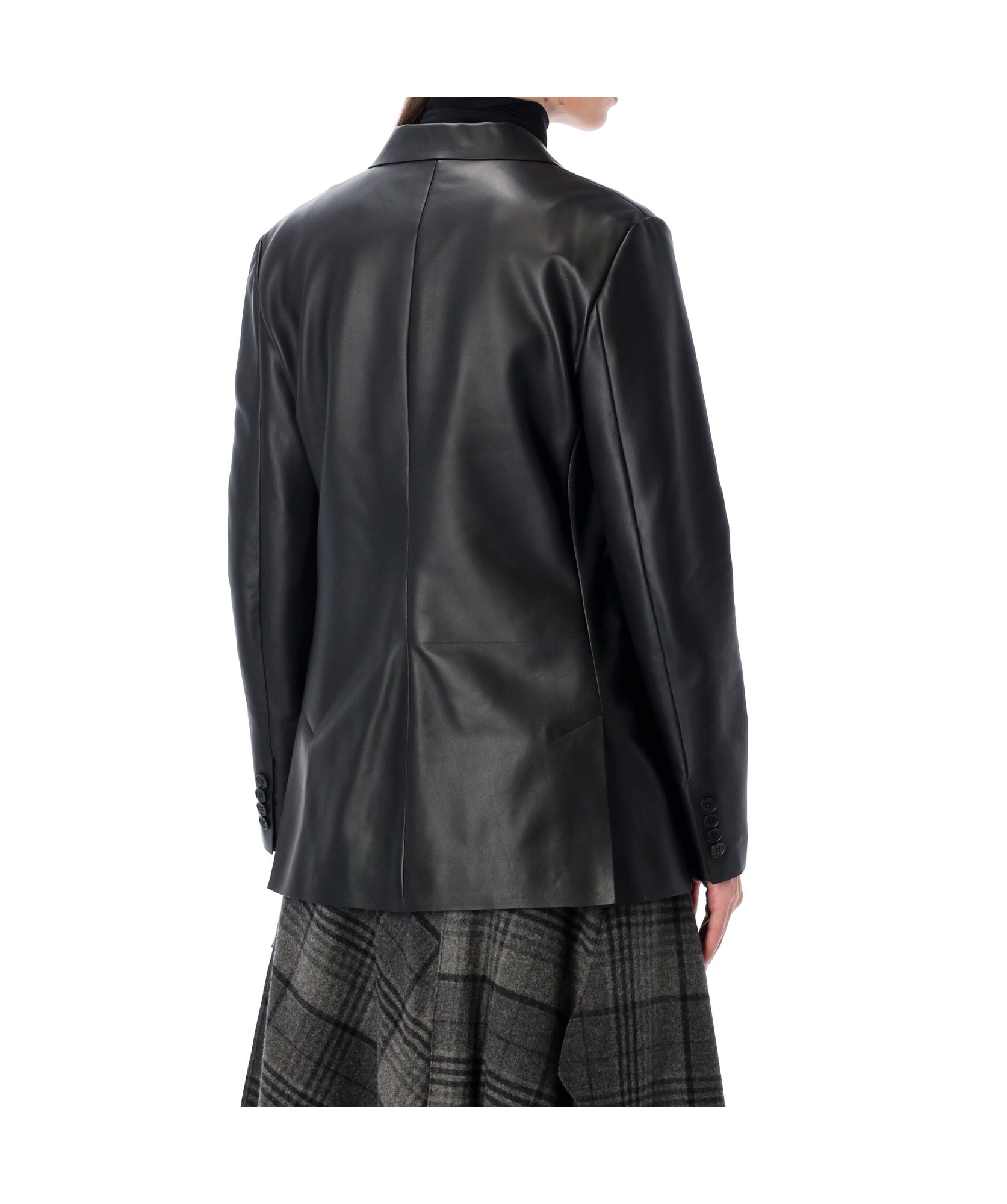 Ralph Lauren Single-breasted Leather Blazer In Black