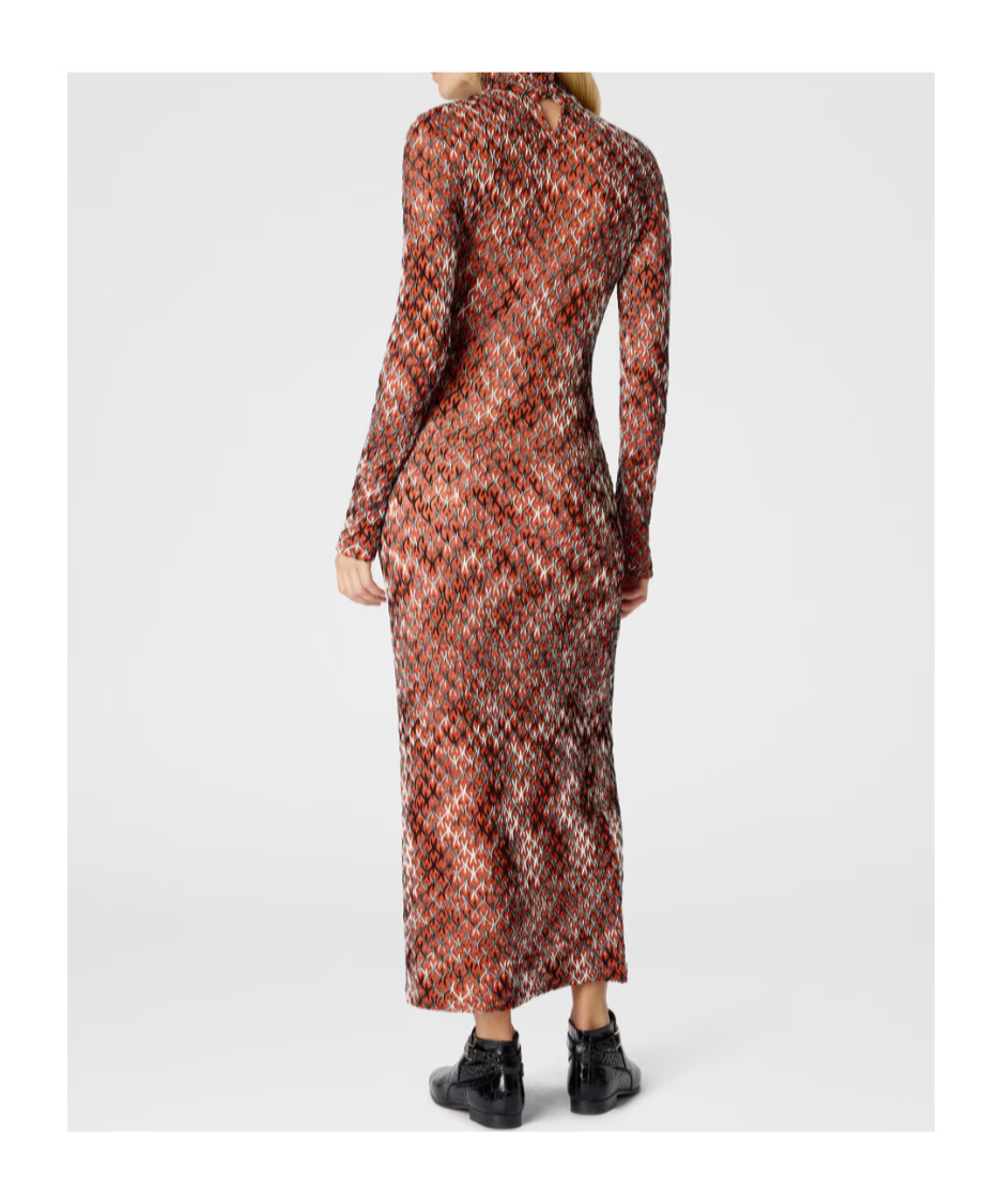 Missoni Long-sleeve Patterned Midi Dress In Red