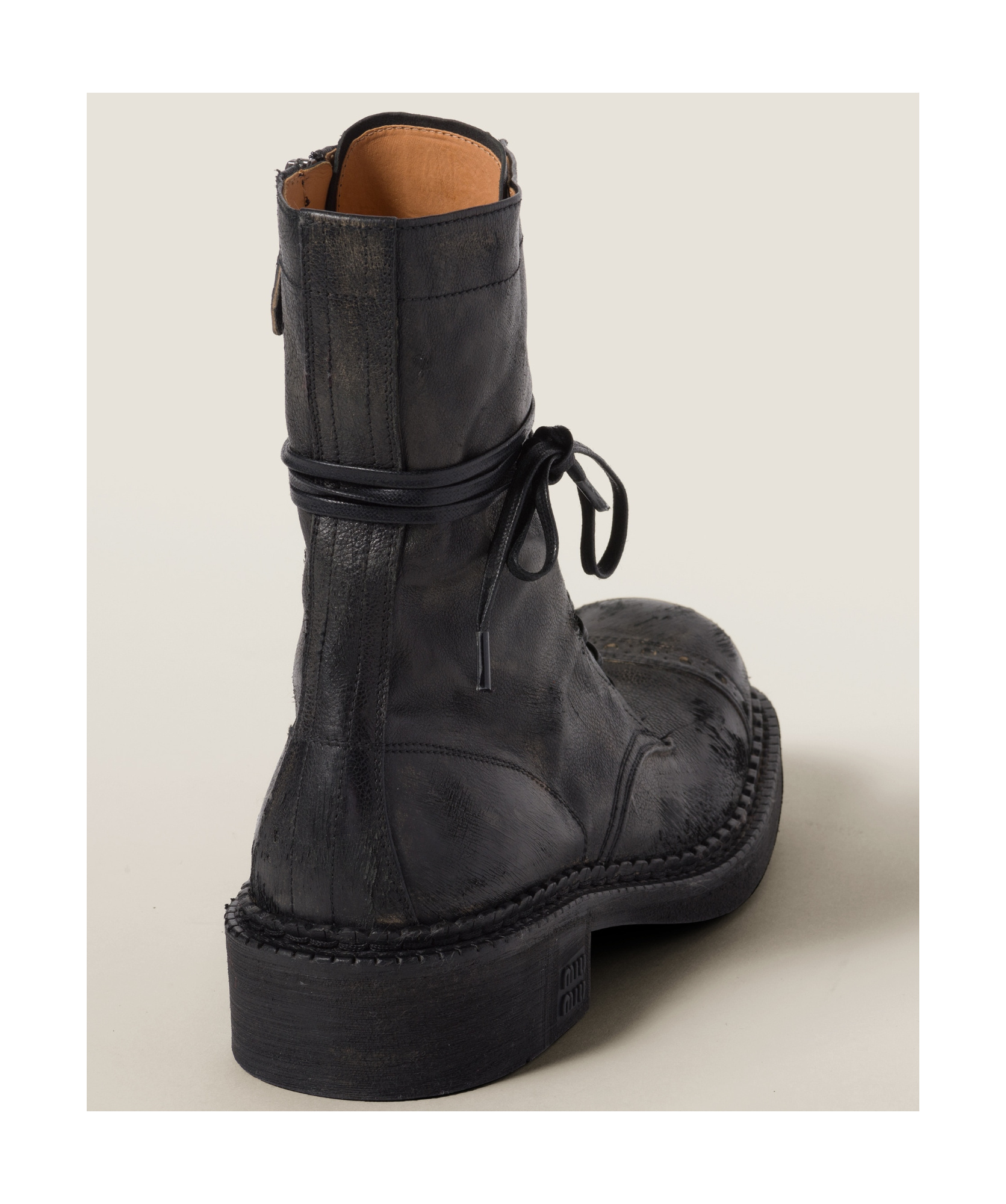 Miu Miu Calfskin Cap-toe Combat Boots In Black