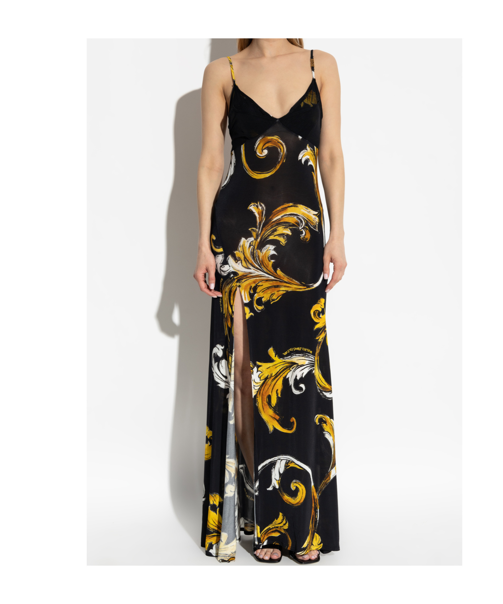 Versace Jeans Couture Maxi Dress With Signature Barocco Print In Black