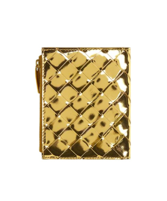 Bottega Veneta Woven Double Fold Zipper Wallet In Yellow