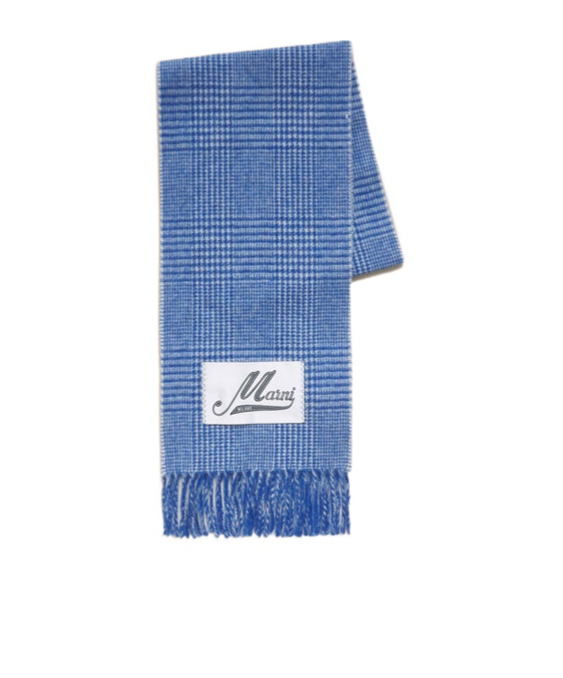Marni Light Blue Wool Scarf With Prince Of Wales Check