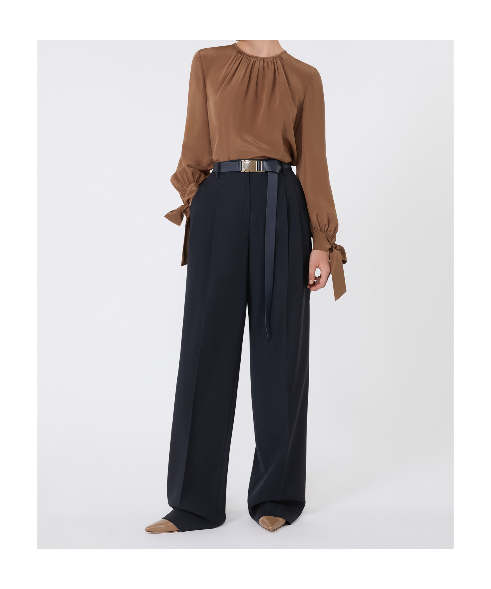 Max Mara Silk Crepe De Chine Blouse In Brown