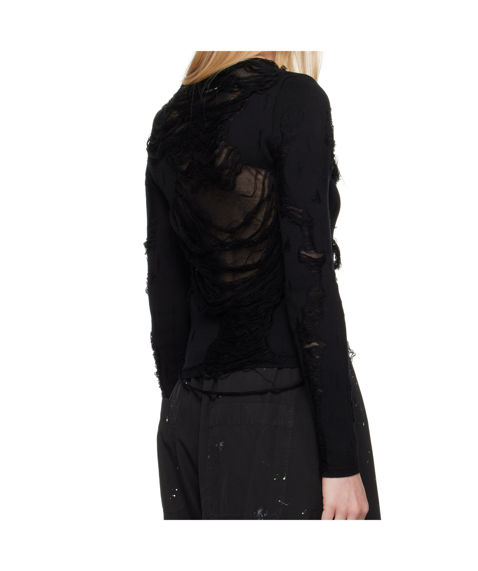 Shop Mm6 Maison Margiela Shredded-cotton-and-tulle-sweater In Black